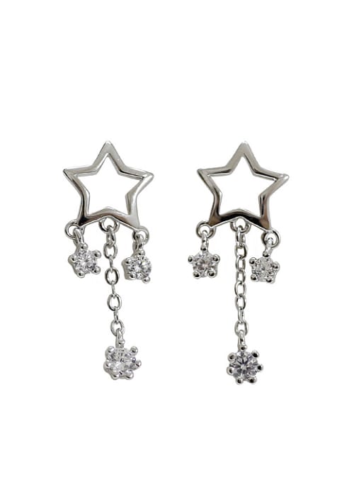 DAKA Fashion Hollow Star Cubic Zirconias Silver Stud Earrings