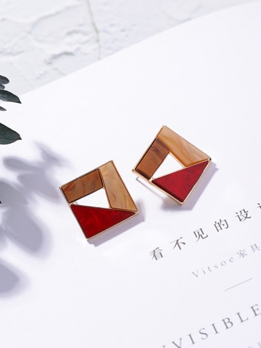 L squares (red rice) Alloy With Acrylic Texture Coloured Stud Earrings