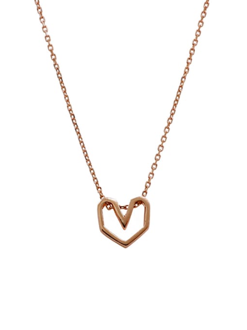 Rose Gold Simple Hollow Heart Pendant Silver Necklace