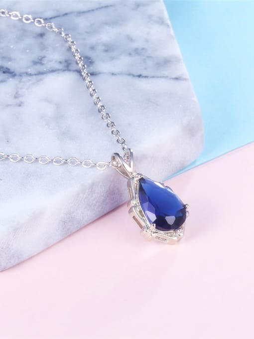 Platinum Elegant Water Drop shaped Blue Glass Bead Necklace