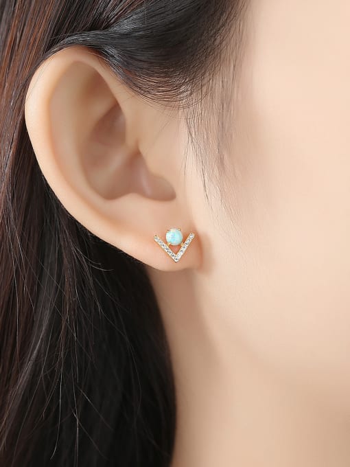 CCUI 925 Sterling Silver With Opal  Cute Triangle Stud Earrings 1