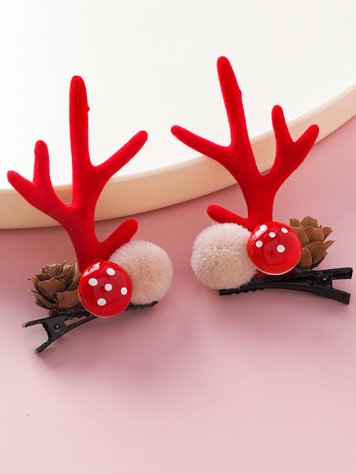 C Red (mushroom and pine) Alloy With Platinum Plated Cute Elk Pine Fruit Ball Barrettes & Clips