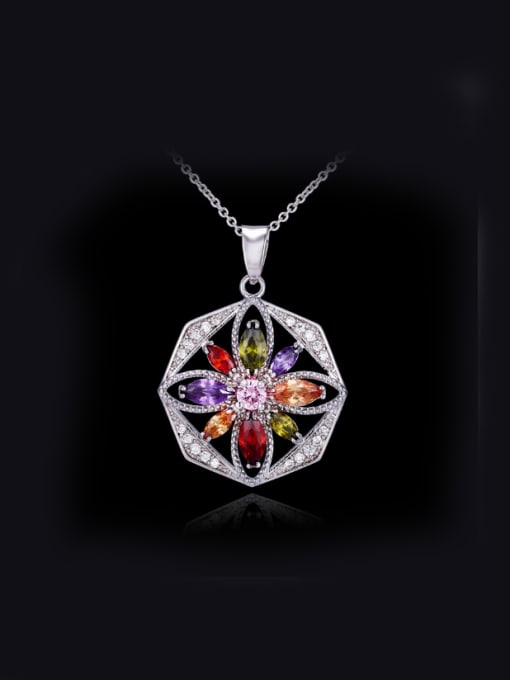 L.WIN White Gold Plated Zircons Necklace