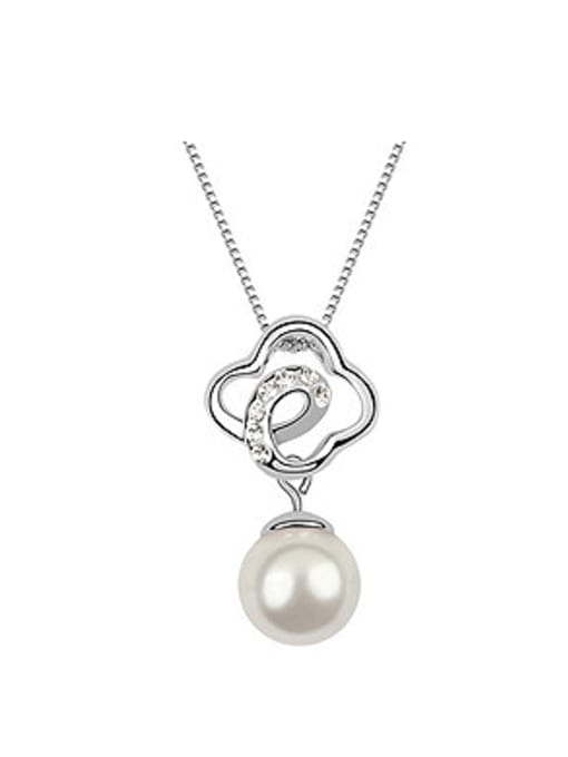 White Fashion Imitation Pearl-accented Flowery Pendant Alloy Necklace