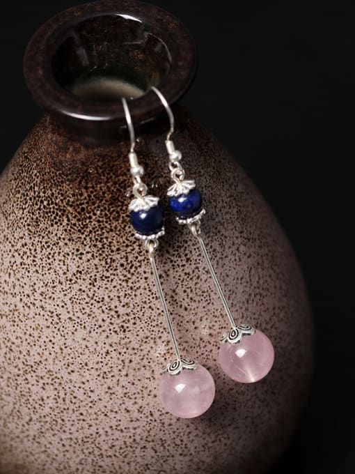 SILVER MI Natural Pink Stones Hook Earrings