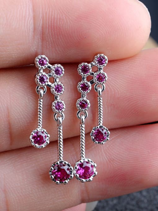 Red Ruby Sterling Silver Nickel Free Plating Thickness Of Platinum Chandelier earring,