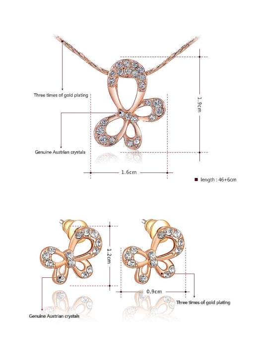 Ronaldo Alloy Rose Gold Plated Fashion Butterfly Two Pieces Jewelry Set 1