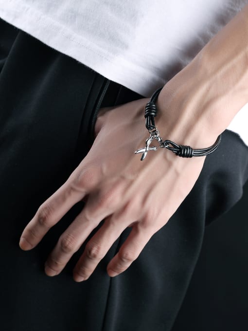 Open Sky Fashion Little Scissors Black Artificial Leather Bracelet 1