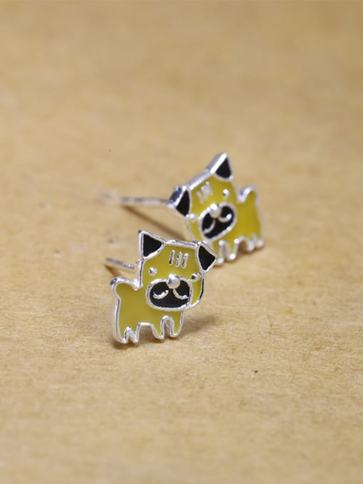 Peng Yuan Tiny Yellow Puppy Dog Glue 925 Silver Stud Earrings 1