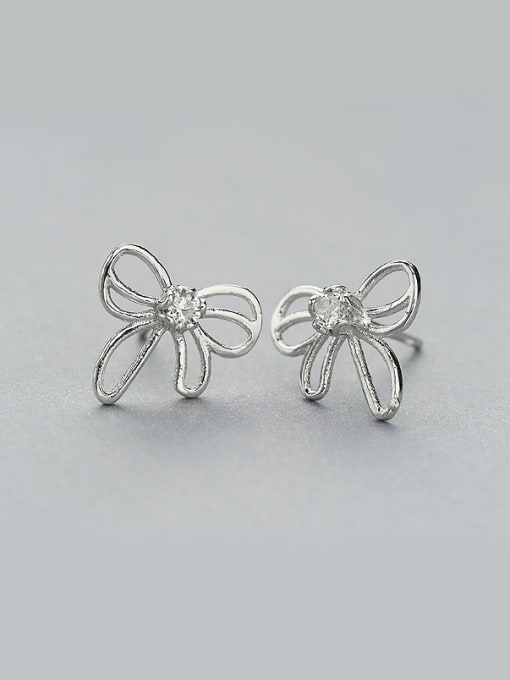 One Silver Simply Bowknot Shaped Stud Earrings 0