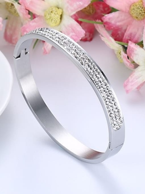 CONG Exquisite Geometric Shaped Rhinestones Stainless Steel Bangle 2