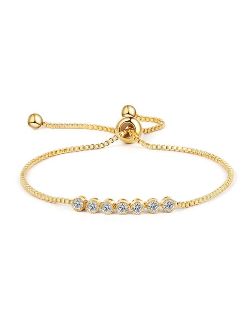 Champagne gold Copper With  Cubic Zirconia  Simplistic Round adjustable Bracelets