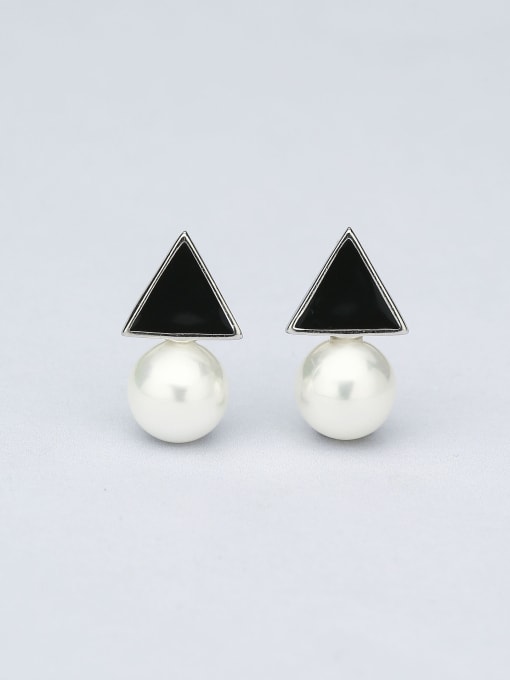 One Silver Simple Little Black Triangle Shell Pearl 925 Silver Stud Earrings 0