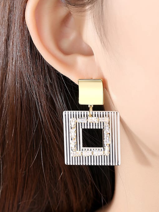 BLING SU Copper With Gold Plated Exaggerated Hollow Square Drop Earrings 1