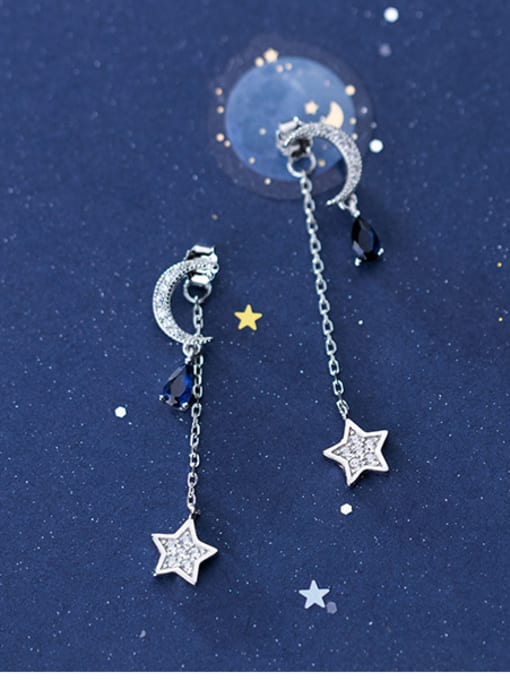 Rosh 925 Sterling Silver With Cubic Zirconia Personality Star Moon Drop Earrings 0
