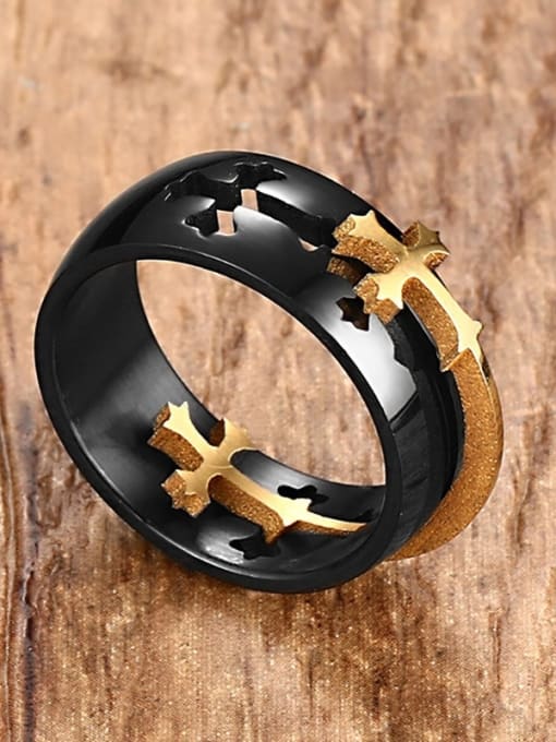 CONG Titanium With Gun Plated Personality Cross Men Rings 1