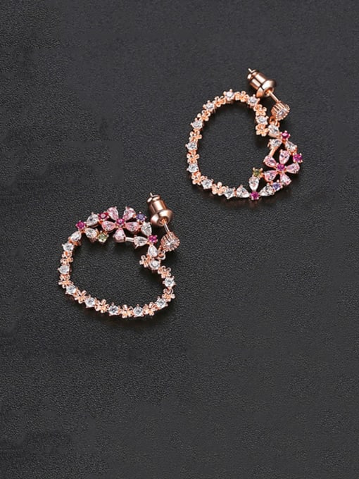 rose Copper With Cubic Zirconia  Simplistic Heart Chandelier Earrings