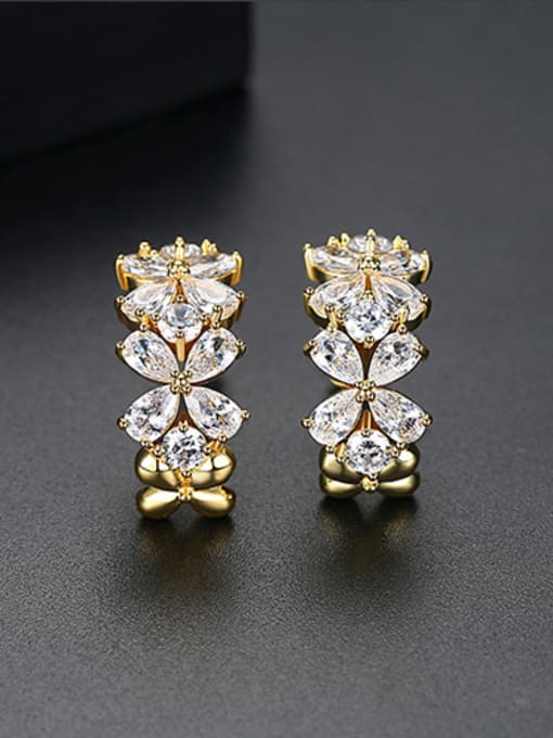 18k-T02E14 Copper With Platinum Plated Delicate Flower Stud Earrings