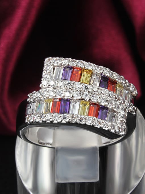 SANTIAGO Colorful White Gold Plated Geometric Zircon Ring 1