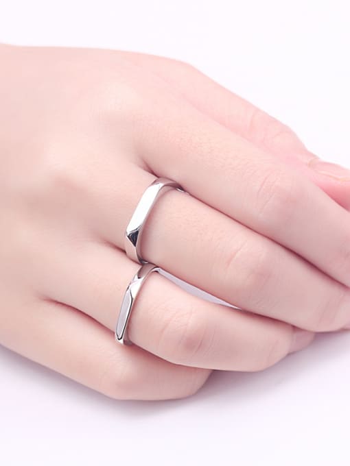 Dan 925 Sterling Silver With Glossy Simplistic  Lovers Free Size Rings 2