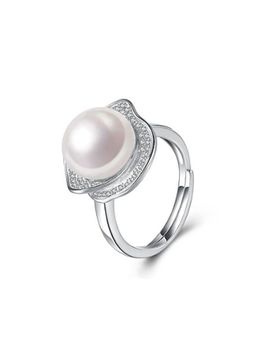 Silvery Freshwater Pearl Micro-pave Zircon Ring