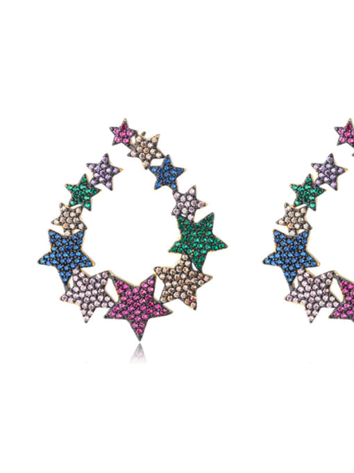color Copper With Cubic Zirconia Trendy Star Cluster Earrings