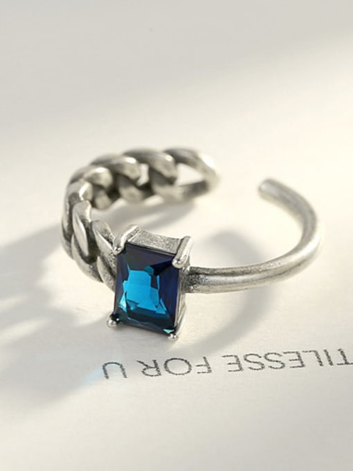 Deep Blue Sterling silver vintage semi-precious stones asymmetrical Thai silver style ring
