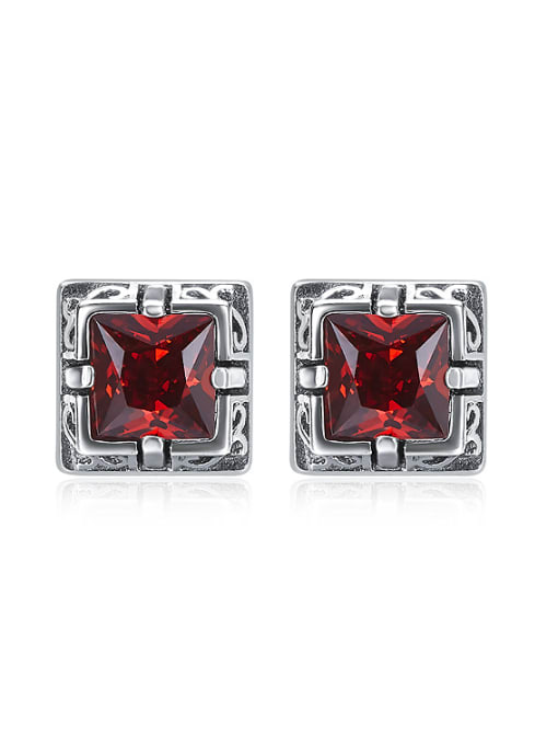 CEIDAI Retro style Red Zircon Square 925 Silver Stud Earrings 0