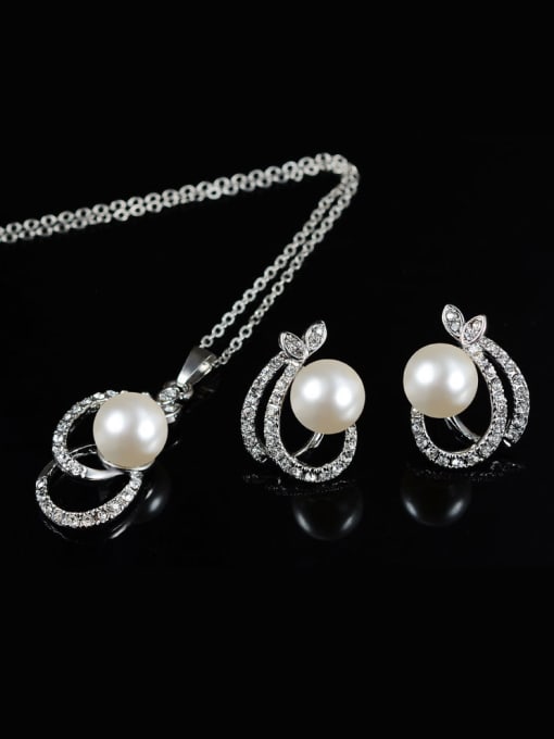 BESTIE Alloy White Gold Plated Fashion Artificial Pearl and Rhinestone Two Pieces Jewelry Set 1