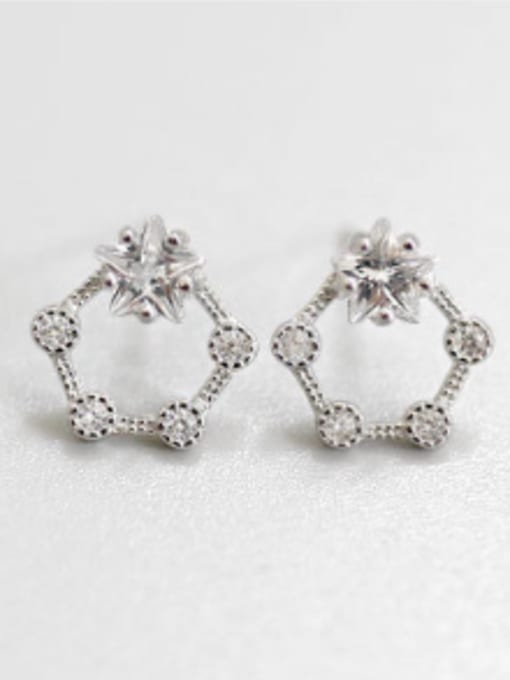 platinum Fashion White Zirconias Hollow Five-pointed Star Silver Stud Earrings