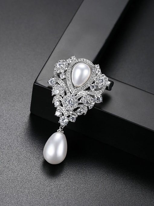 BLING SU Popular AAA zircon pearl flower breastplate gift 2