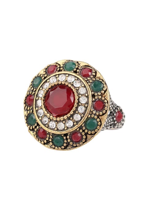 Gujin Retro style Resin stones White Crystals Round Alloy Ring