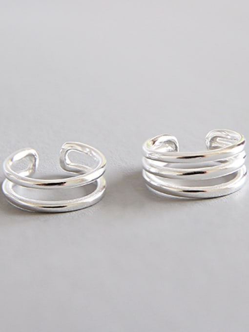 DAKA 925 Sterling Silver With Platinum Plated Simplistic Double Three-Layer Clip On Earrings 0