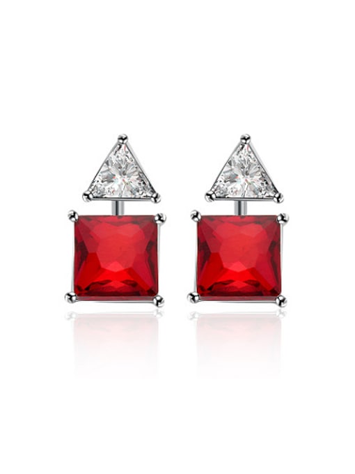 Platinum Creative Red Geometric Shaped Austria Crystal Stud Earrings