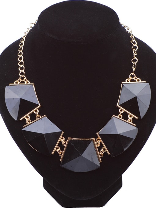 Black Exaggerated Geometrical Resin Sticking Gold Plated Necklace
