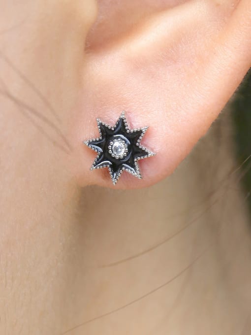 black Copper With Platinum Plated Simplistic Star Stud Earrings