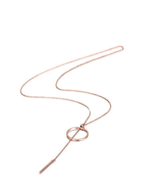 Rose Gold Fashion Titanium Steel Circle Zircon Necklace