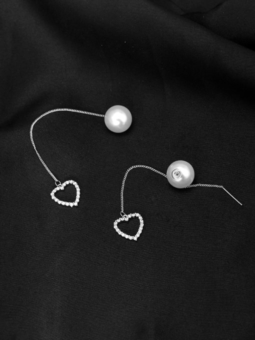Mo Hai Copper With Cubic Zirconia Simplistic Heart  Tassel Earrings 4