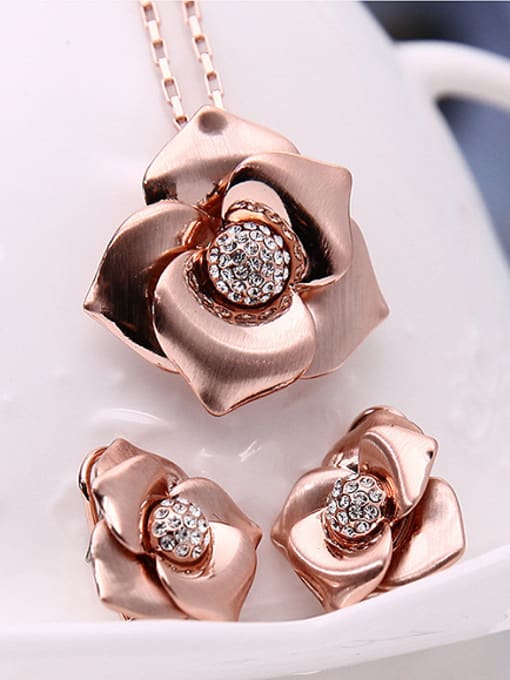 BESTIE Alloy Rose Gold Plated Fashion Rhinestones Flower Two Pieces Jewelry Set 1