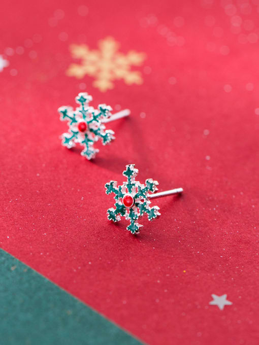 Green snowdrop stud 925 Sterling Silver With  Cute Christmas gift Stud Earrings