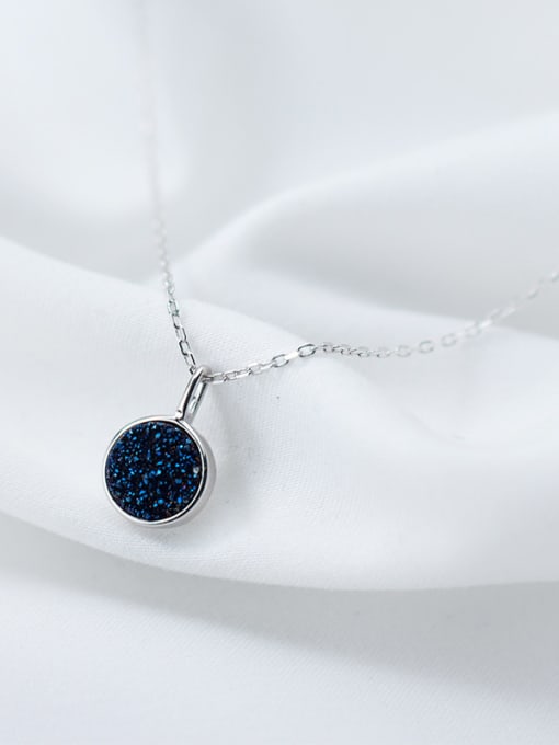 Rosh Temperament Blue Round Shaped Crystal S925 Silver Necklace 0
