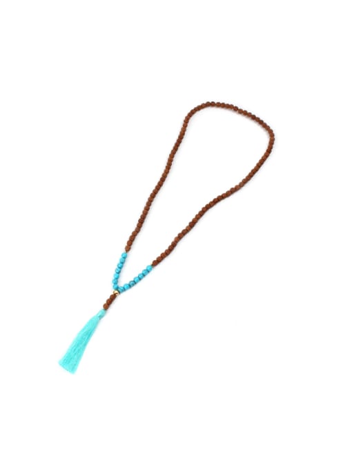 N6025-A Personality Tassel Long Blue Turquoise Bodhi Necklace