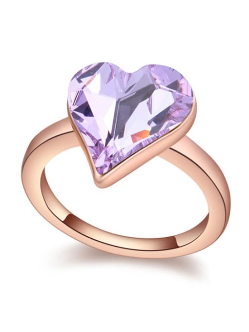 purple Simple Heart austrian Crystal Rose Gold Plated Alloy Ring