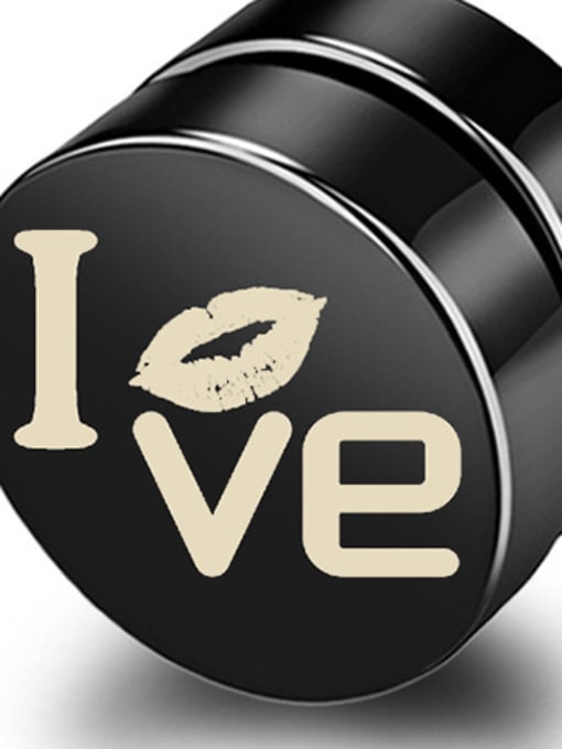 8mm lOVE section Stainless Steel With Black Gun Plated Personality Geometric Stud Earrings
