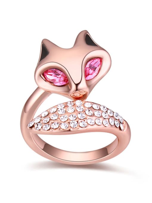 pink Personalized austrian Crystals-studded Fox Alloy Ring