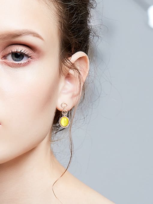 CEIDAI Fashion Yellow Opal Stone Cubic Zirconias 925 Silver Stud Earrings 1