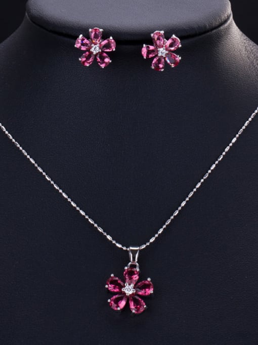 Red Classic flower Zircon Earrings Necklace set (multi color optional)