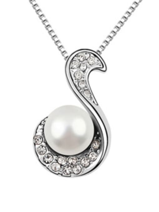 QIANZI Fashion Imitation Pearl Shiny Tiny Crystals Alloy Necklace 4