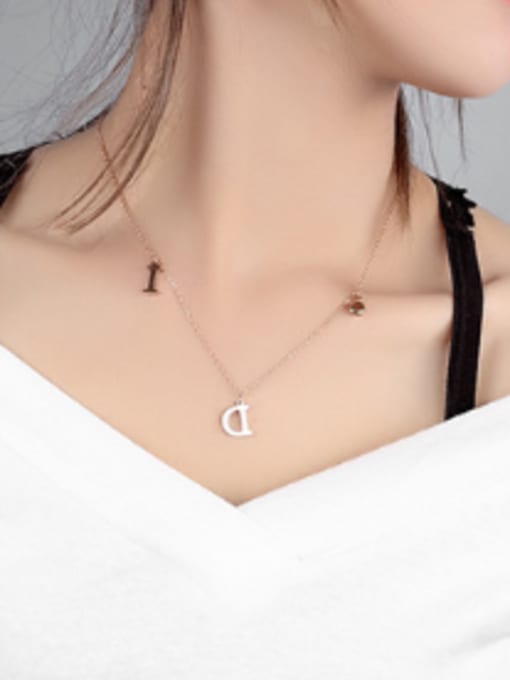 Open Sky Simple Letter I D Rhinestone Rose Gold Plated Necklace 1