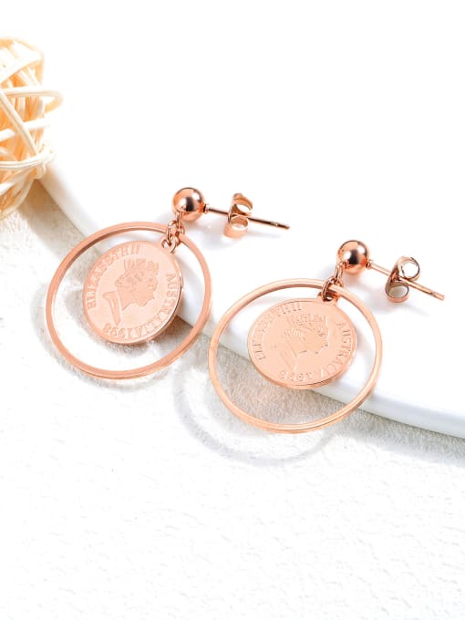 rose gold Stainless Steel With Rose Gold Plated Exaggerated Round with queen Drop Earrings